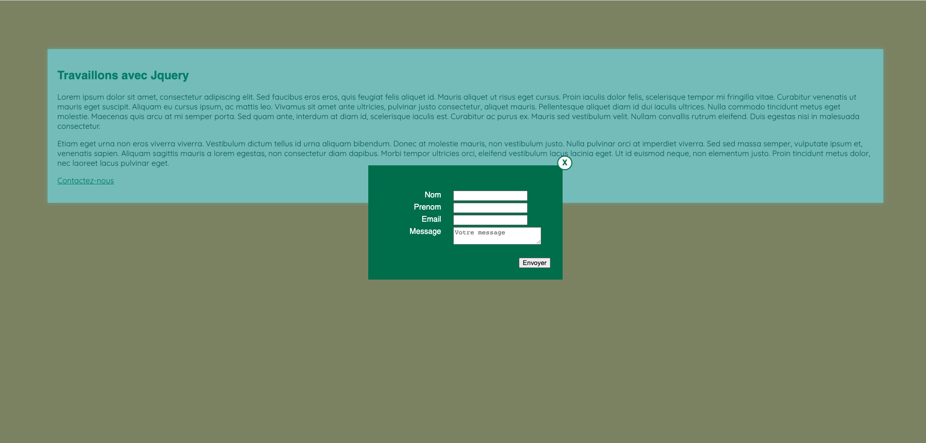 jQuery modal contact form